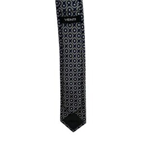 Venti Mens Silk Necktie Navy Blue Grey Geometric Medallion Skinny Tie 60x2.5